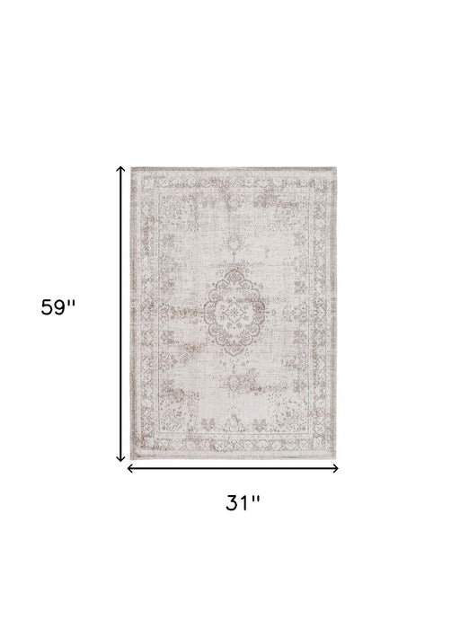 3' X 5' Medallion Washable Area Rug (548382) - Beige / White