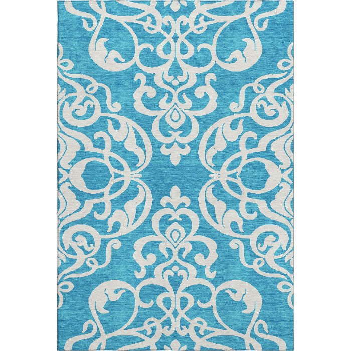 10' X 14' Damask Washable Area Rug With UV Protection (676962) - Turquoise / Ivory