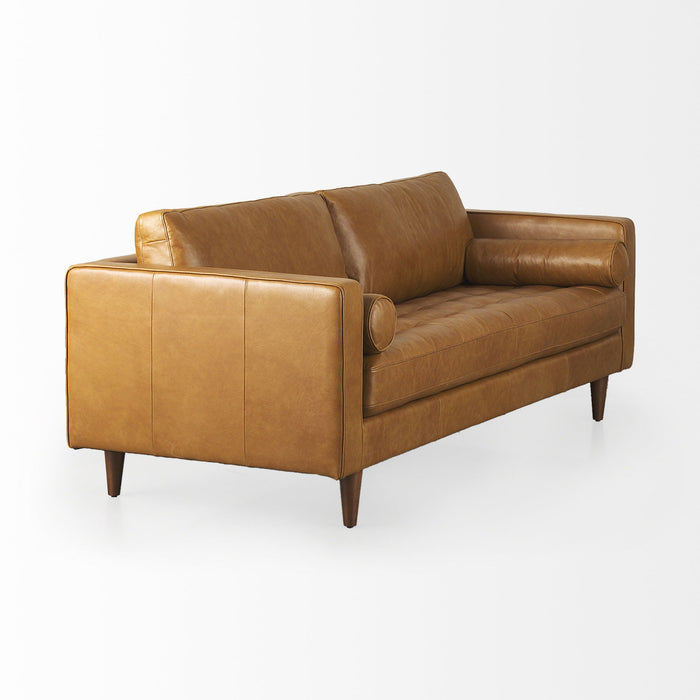Leather Sofa With Toss Pillows - Brown