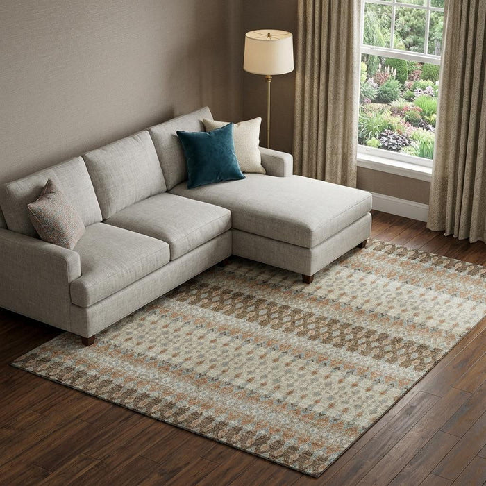 10' X 14' Tribal Distressed Washable Area Rug With UV Protection (643803) - Burnt Sienna / Ivory / Blue