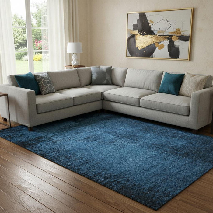 9' X 12' Abstract Washable Area Rug With UV Protection (648819) - Navy Blue / Gray