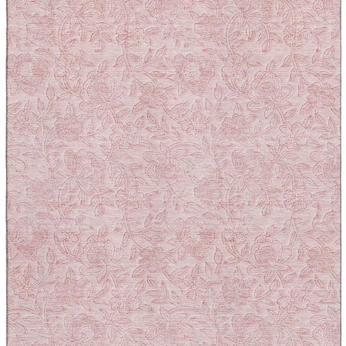10' X 14' Floral Washable Area Rug With UV Protection - Pink And Ivory
