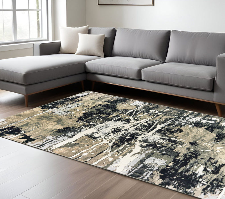 6' x 9' Abstract Power Loom Stain Resistant Area Rug - Black Gold Gray And Ivory