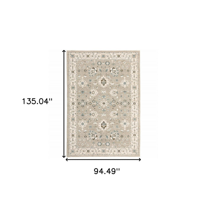 8' x 11' Oriental Power Loom Area Rug - Beige And Ivory