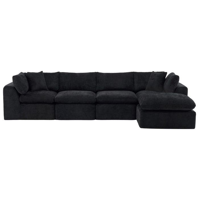 Chenille Modular Sofa Chaise With Ottoman Toss Pillows (725200) - Black