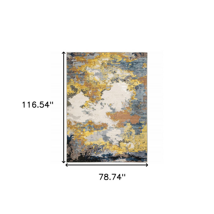 6' x 9' Abstract Power Loom Stain Resistant Area Rug - Yellow Gold Blue Gray Brown And Beige
