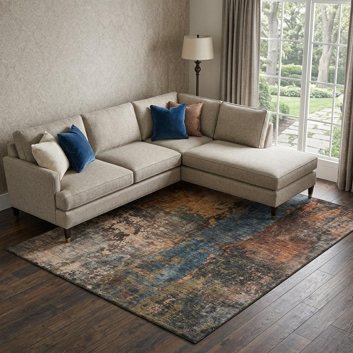 10' X 14' Abstract Washable Area Rug With UV Protection (688346) - Blue / Copper / Gray