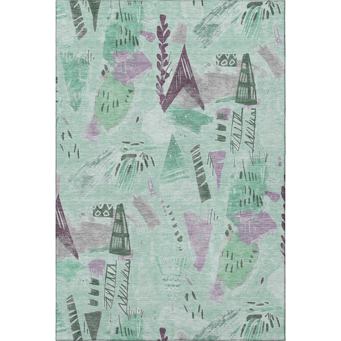 10' X 14' Geometric Washable Area Rug With UV Protection (694532) - Pale Aqua / Teal / Green