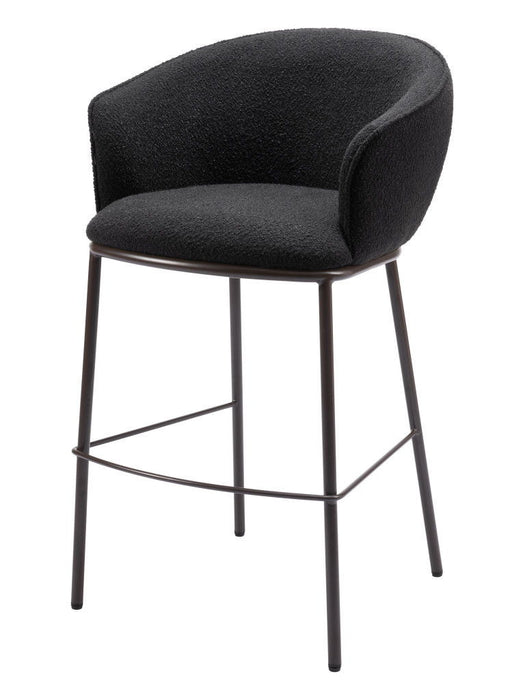 30" Shearling And Steel Bar Height Bar Chair - Black / Bronze