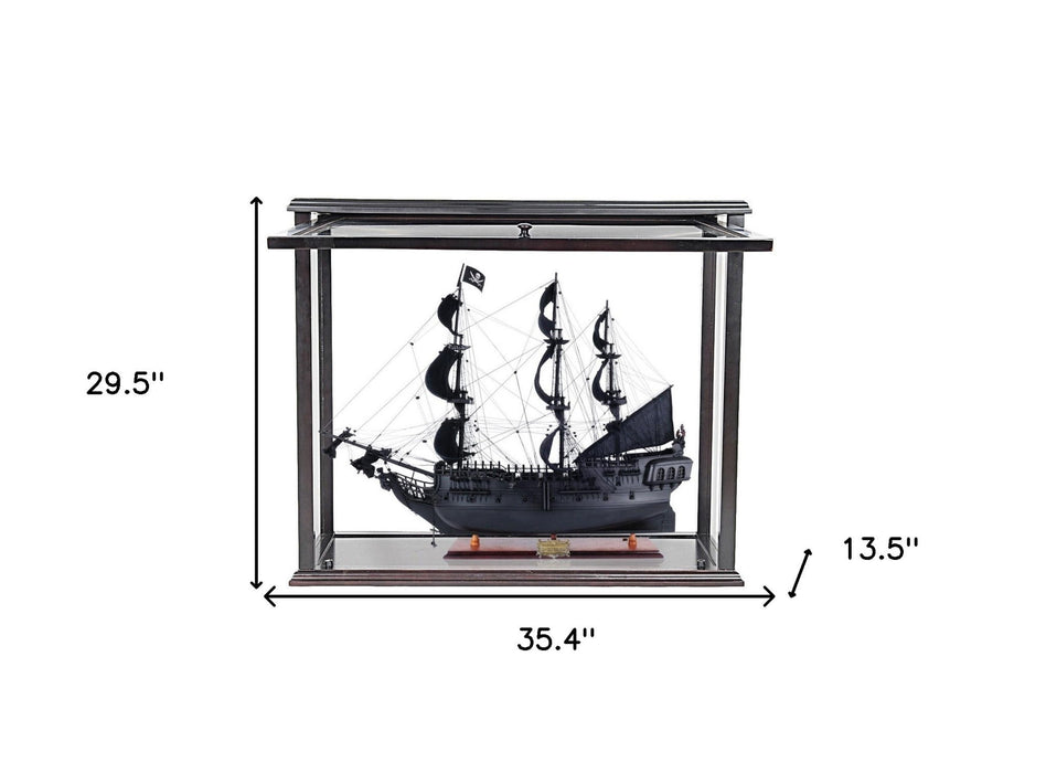 Hand Painted Pirate Medium Open Display Case Model Boat - Black / Pearl