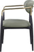 Black-legged Meridian Furniture Ronda vegan leather upholstered dining arm chair with plush seat and backrest.