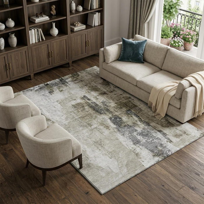 10' X 14' Abstract Washable Area Rug With UV Protection (683716) - Taupe / Beige / Brown