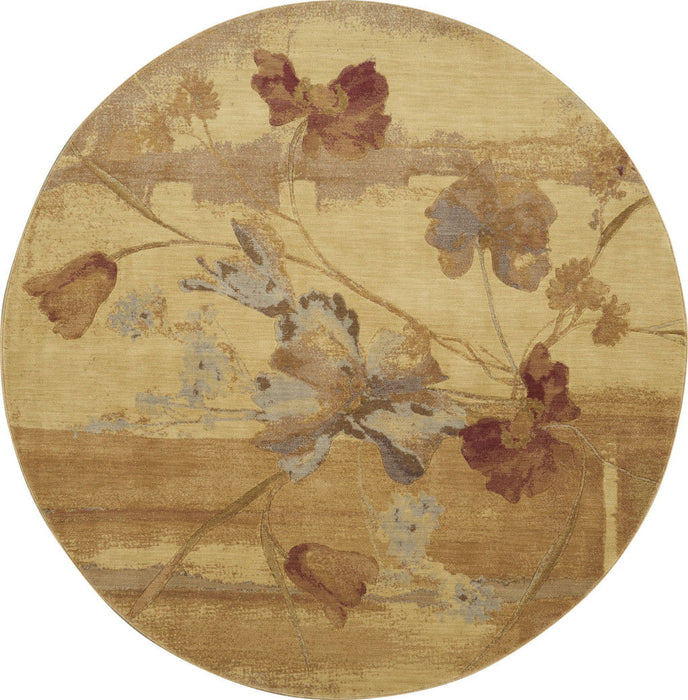 8' Floral Round Rug (556098) - Beige / Red / Orange