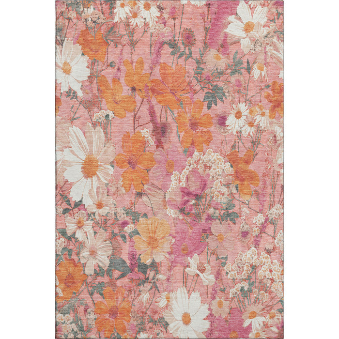 10' X 14' Floral Washable Area Rug With UV Protection (694104) - Blush / Orange / Ivory