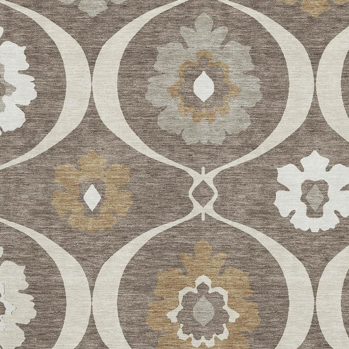 10' X 14' Medallion Washable Area Rug With UV Protection (668041) - Brown / Beige / Ivory
