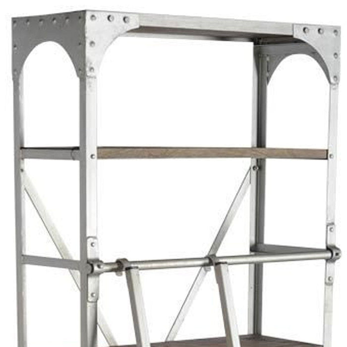 Five Tier Library Bookcase With Two Drawers - Light Brown / Nickel