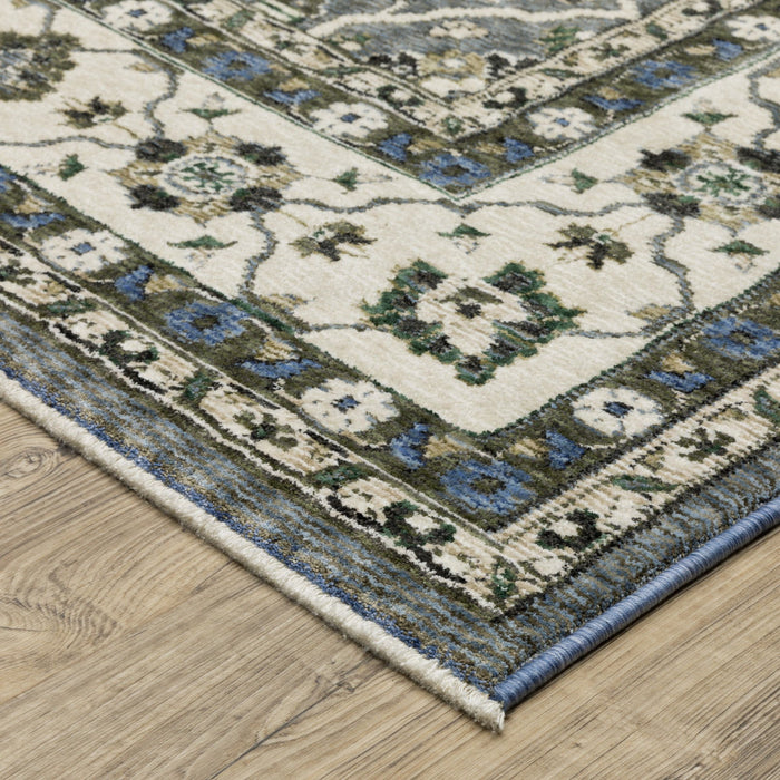 7' X 10' Oriental Area Rug With Fringe - Blue / Gray
