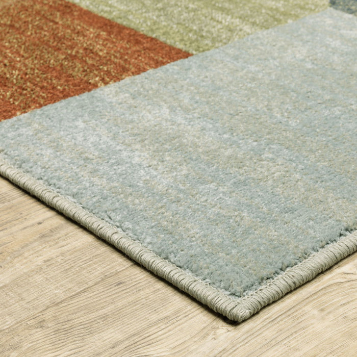 10' x 13' Geometric Power Loom Stain Resistant Area Rug - Gray Teal Blue Rust Green And Ivory