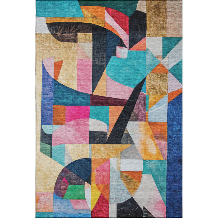 10' X 14' Abstract Washable Area Rug With UV Protection (700355) - Blue / Orange / Pink