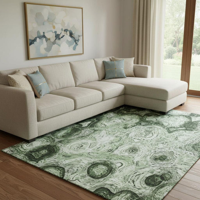 10' X 14' Abstract Washable Area Rug With UV Protection (650152) - Green / Charcoal
