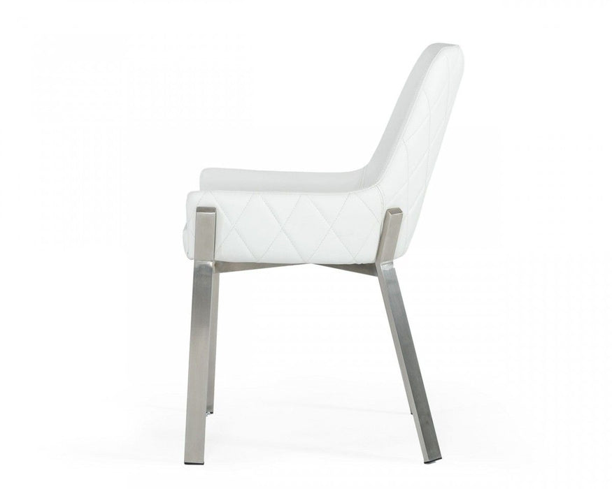 Upholstered In Faux Leather Dining Arm Chair - White