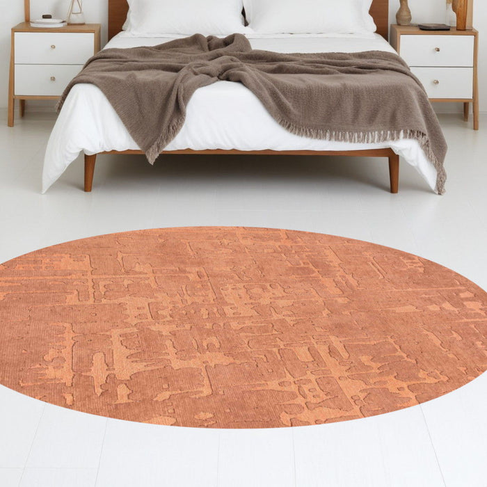 5' Round Abstract Non Skid Area Rug - Orange