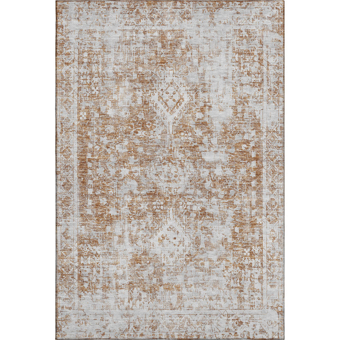 10' X 14' Oriental Washable Area Rug With UV Protection (692022) - Terra Cotta / Silver
