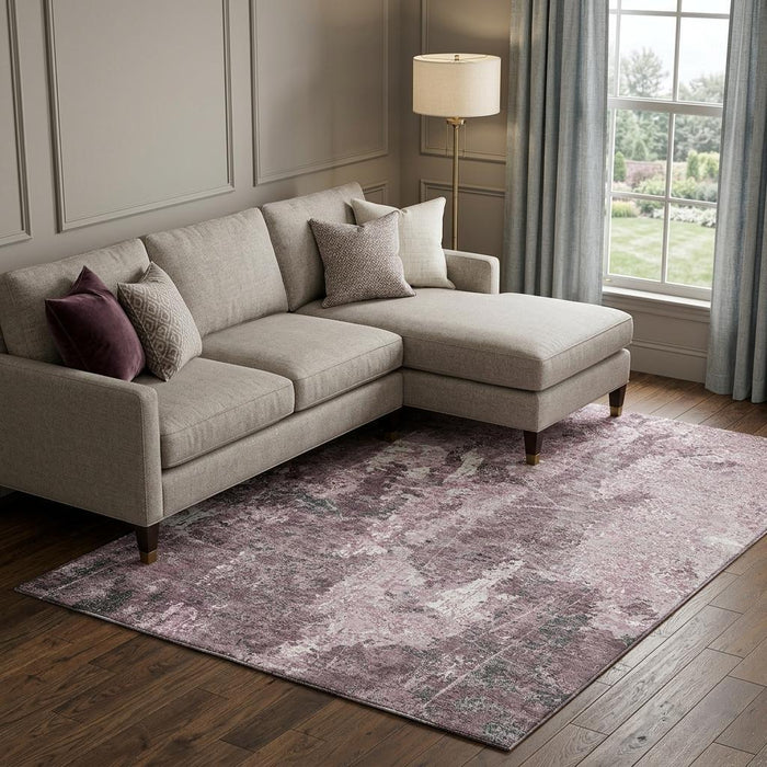 10' X 14' Abstract Washable Area Rug With UV Protection (693396) - Pink / Charcoal / Ivory