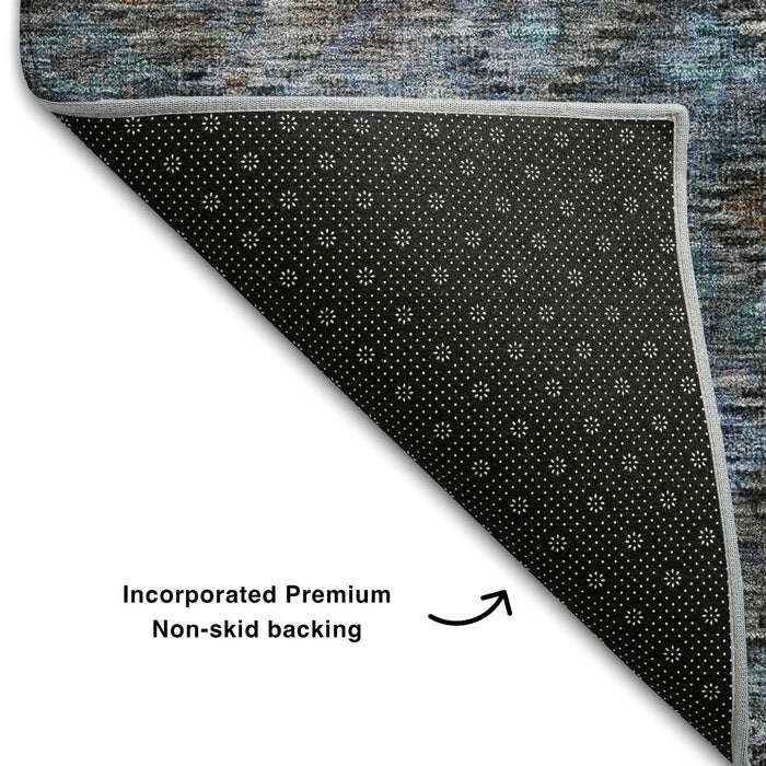 10' X 14' Abstract Geometric Washable Area Rug With UV Protection (684558) - Teal / Charcoal