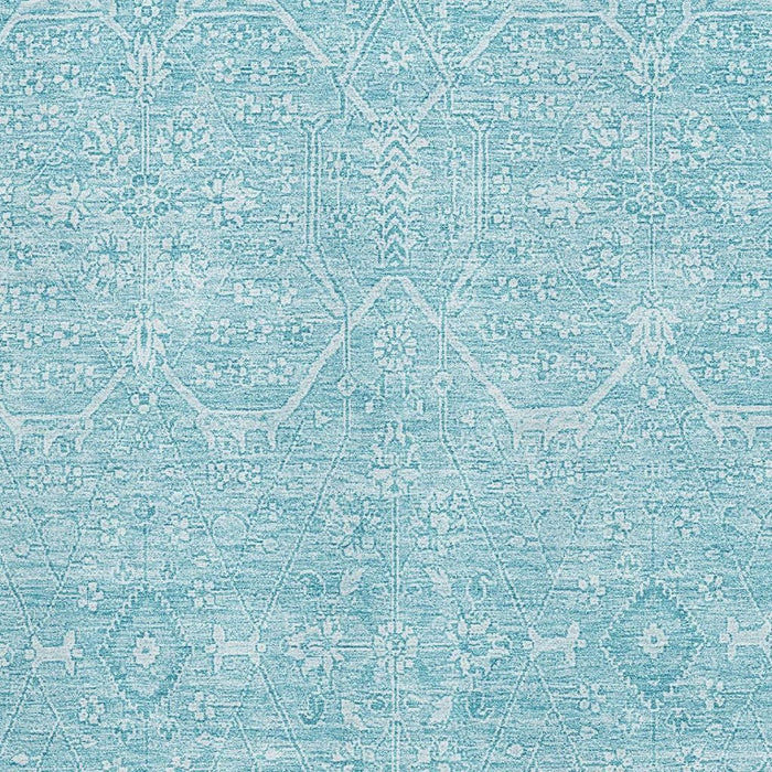 10' X 14' Floral Washable Area Rug With UV Protection (691770) - Sky Blue / Ivory