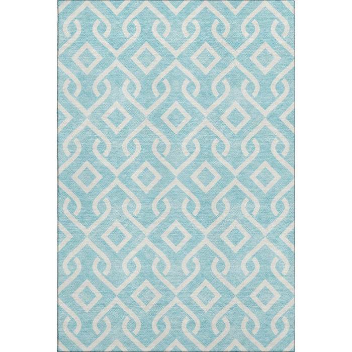 10' X 14' Geometric Washable Area Rug With UV Protection (652455) - Aqua / Ivory