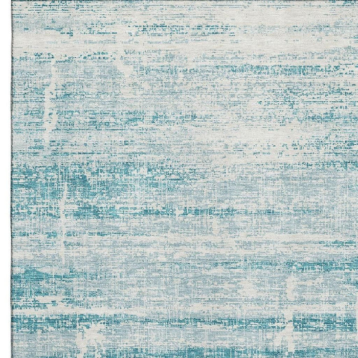 8' X 10' Abstract Washable Area Rug Polyester With UV Protection - Teal And Ivory
