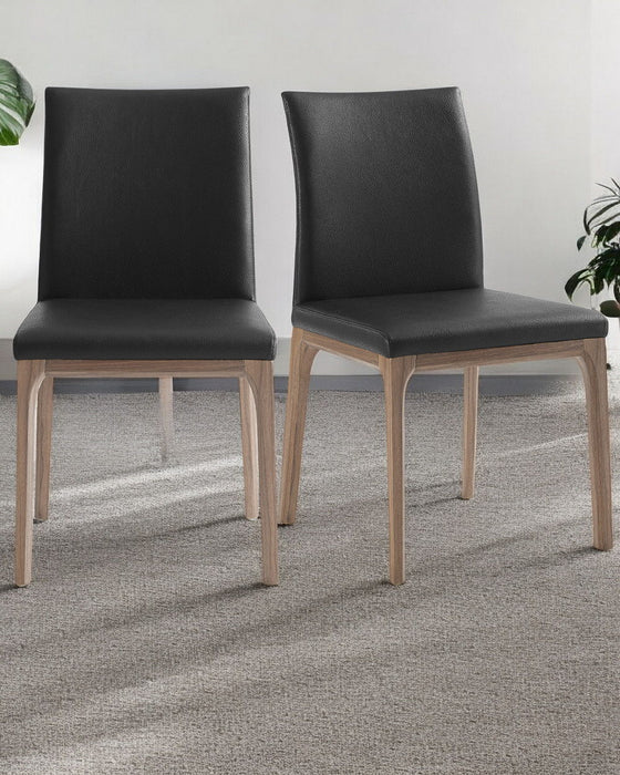 Upholstered Faux Leather Dining Room Side Chairs (Set of 2) - Brown / Black