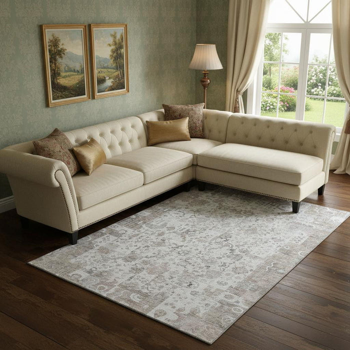 10' X 14' Patchwork Washable Area Rug With UV Protection (717779) - Taupe / Ivory