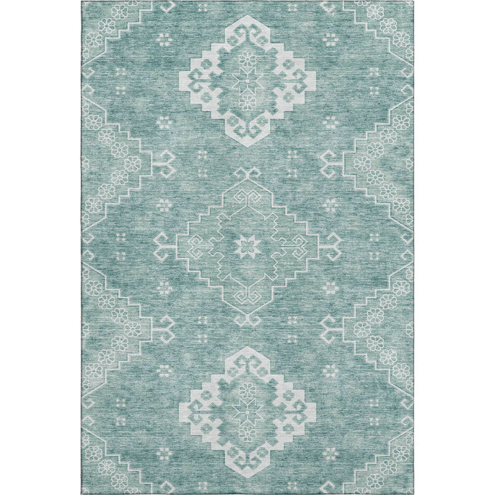 10' X 14' Medallion Washable Area Rug With UV Protection (667402) - Aqua / Ivory