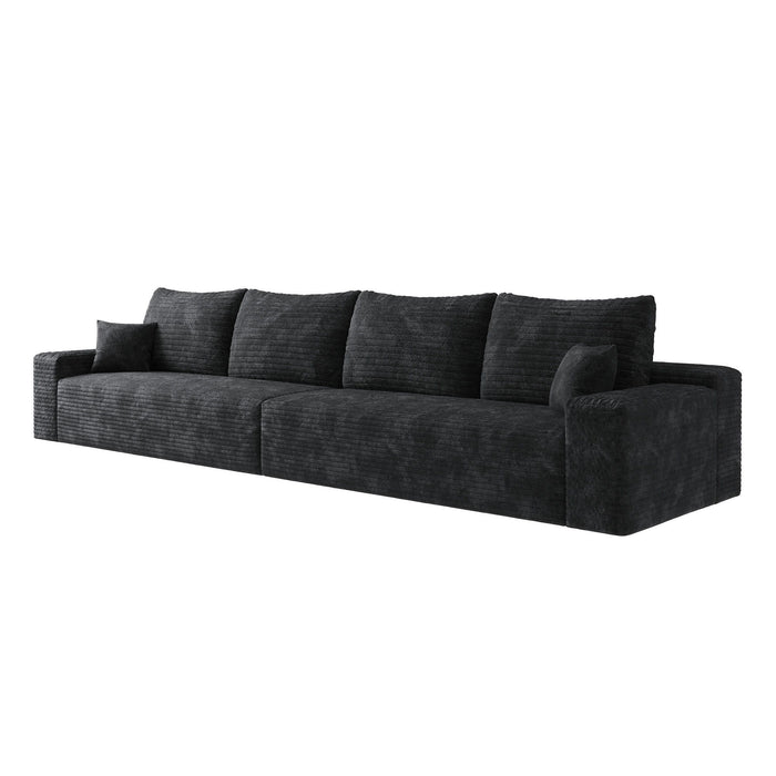 140" Corduroy Modular Compression Foam Sofa With Toss Pillows - Black