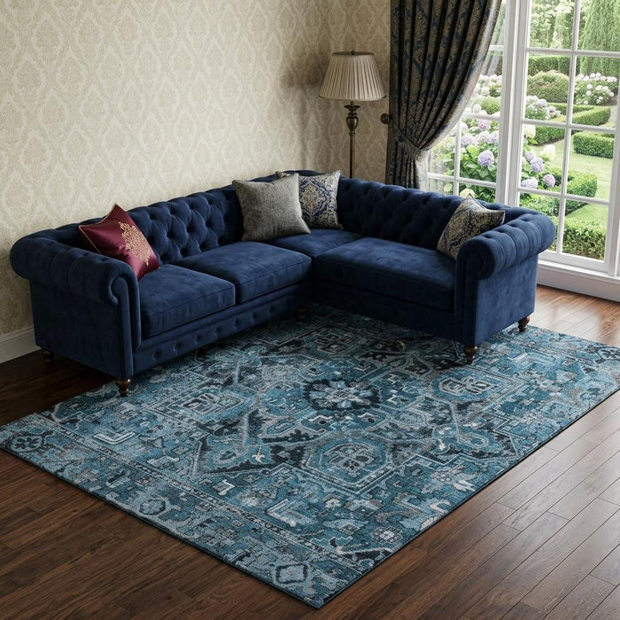 8' X 10' Oriental Washable Area Rug With UV Protection (649700) - Blue / Ivory
