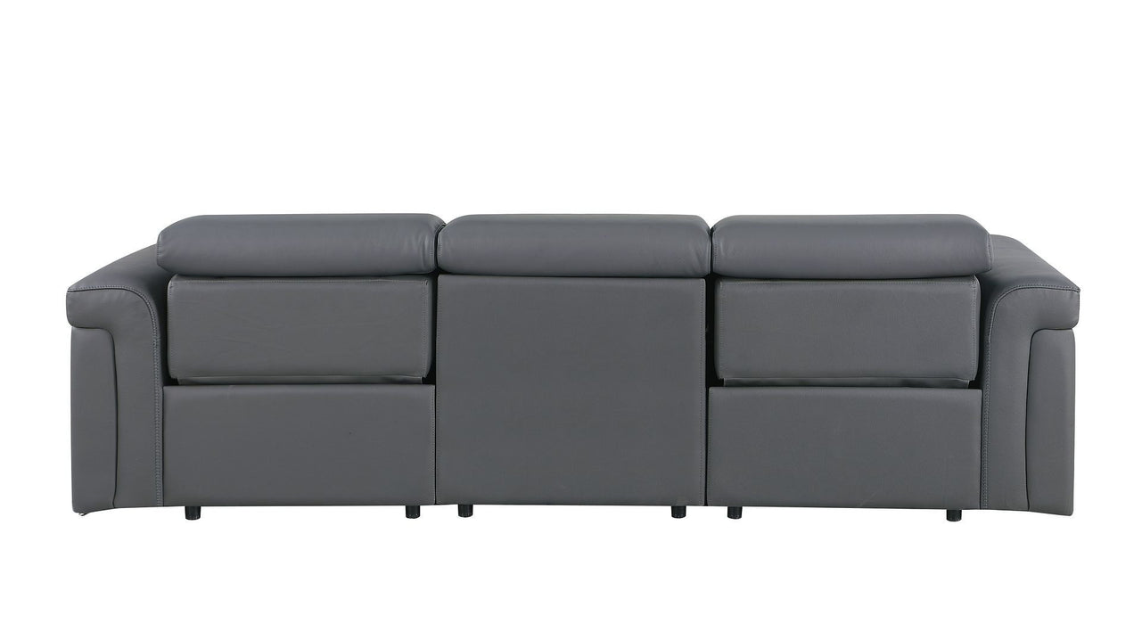 Top Grain Leather Reclining Metal USB Sofa (720359) - Dark Gray