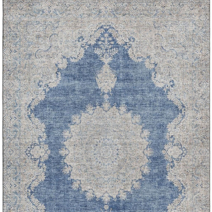 10' X 14' Oriental Washable Area Rug With UV Protection (678904) - Navy Blue / Gray / Ivory