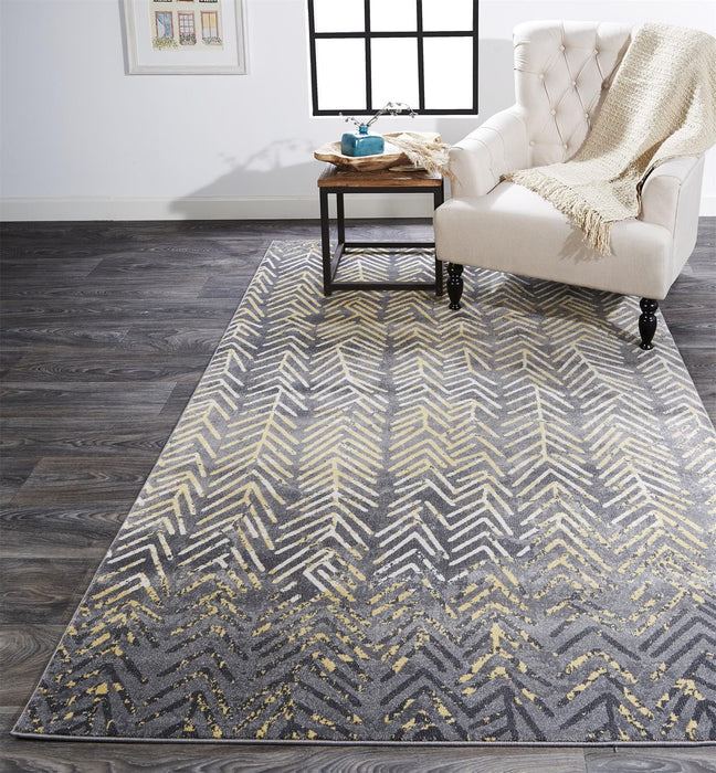 10' x 13' Abstract Stain Resistant Area Rug - Gray Yellow And White