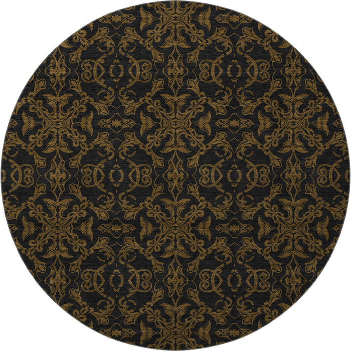 8' Medallion Washable Round Rug With UV Protection - Brown And Charcoal