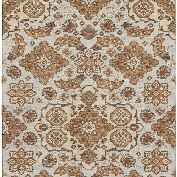 10' X 14' Floral Medallion Washable Area Rug With UV Protection (705839) - Copper / Beige