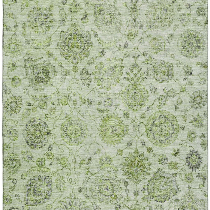10' X 14' Damask Washable Area Rug With UV Protection (705113) - Artichoke Green / Gray