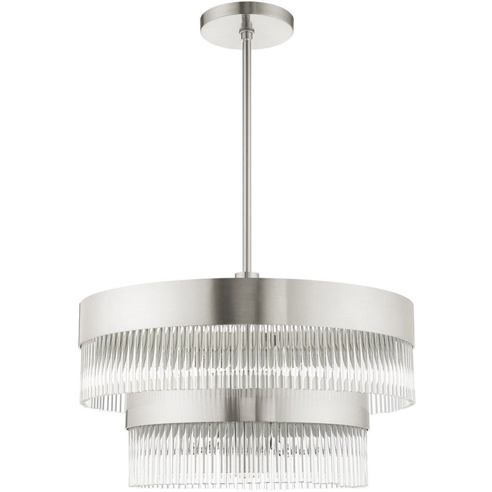24" Seven Light Dimmable Chandelier With Shades - Nickel