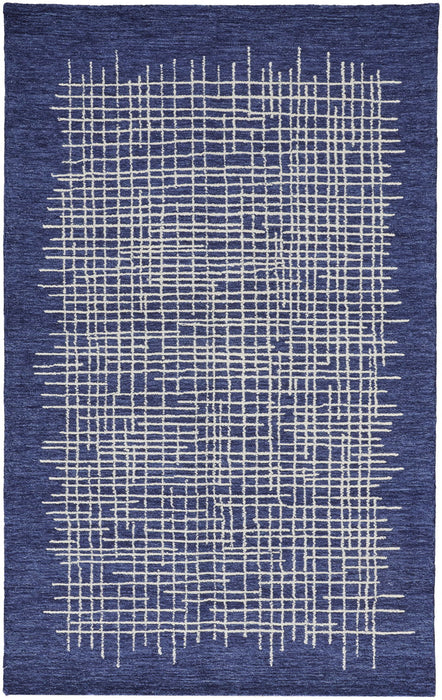 9' x 12' Wool Plaid Tufted Handmade Stain Resistant Area Rug - Blue And Ivory