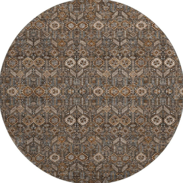 8' Tribal Washable Round Rug With UV Protection (649861) - Chocolate / Gray