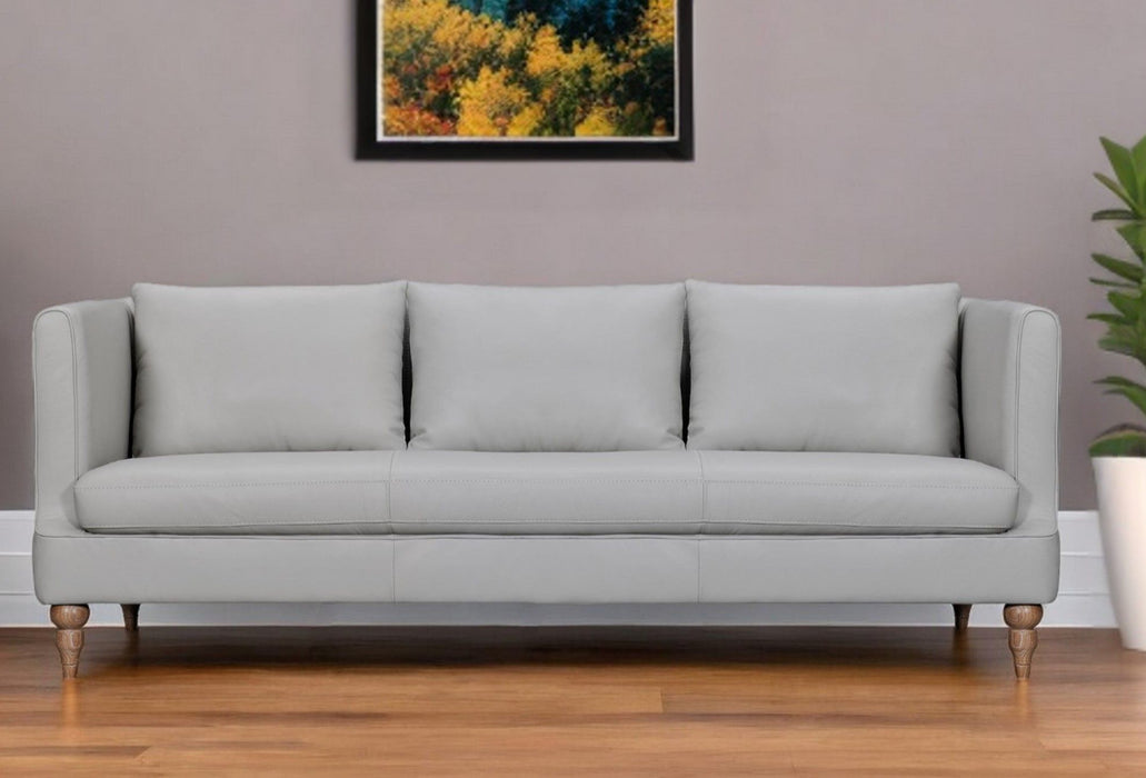 Leather Sofa With Brown Legs - Gray