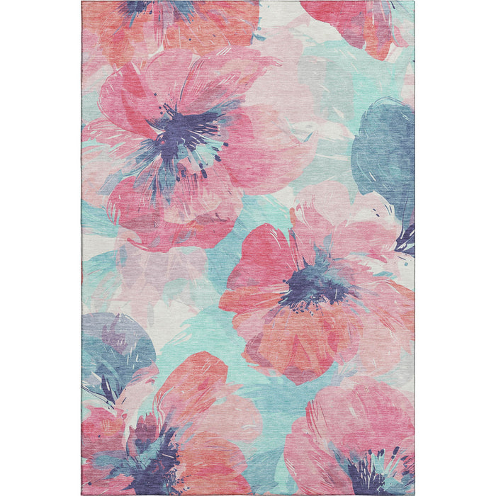 10' X 14' Floral Washable Area Rug With UV Protection (694394) - Pink / Blue / Ivory
