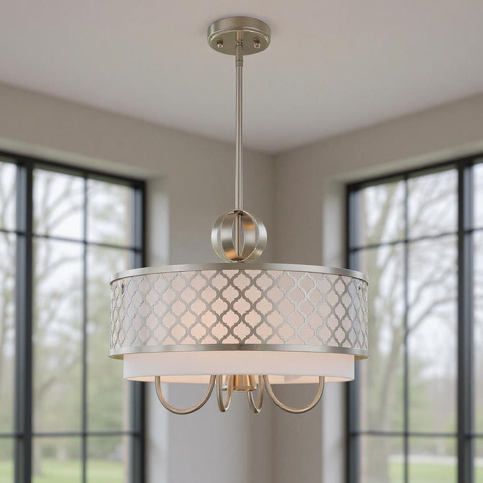 18" Five Light Dimmable Chandelier With Shades - Nickel