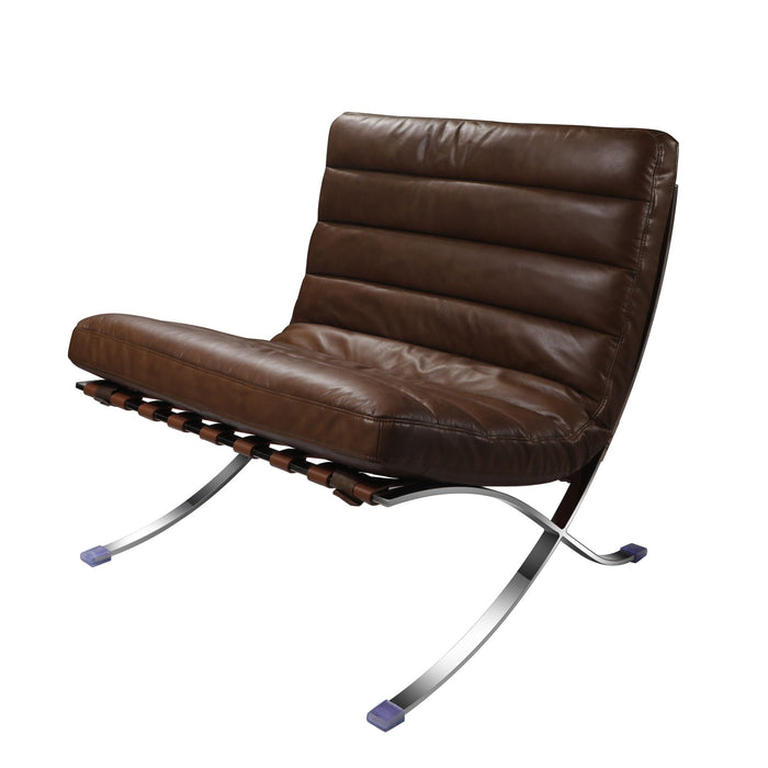 Tufted Leather Upholstered Folding Lounge Chair - Brown / Silver